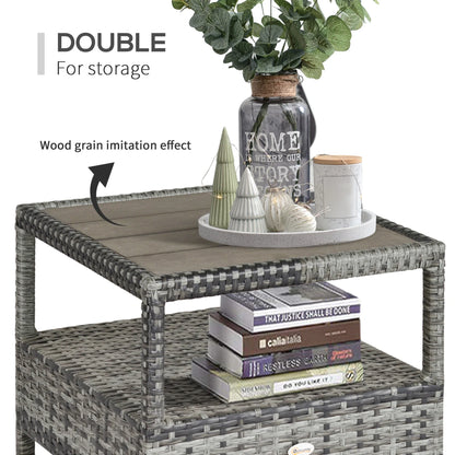 2 Seater Patio Wicker Chaise Lounge Sofa Set with Fabric Cushion, Grey