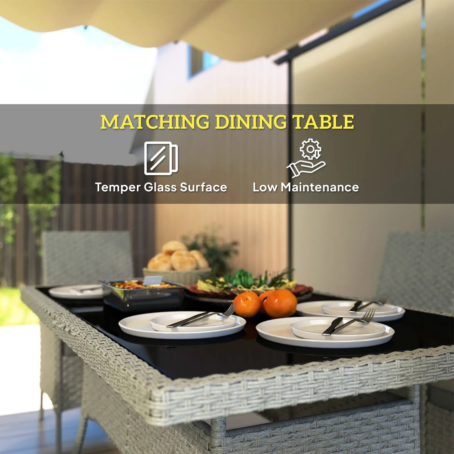 Seven-Piece Rattan Dining Set - Grey