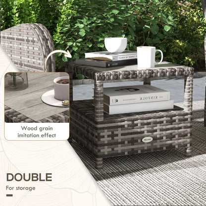 2 Seater Patio Rattan Chaise Lounge Sofa Set with Fabric Cushion, Grey and Brown