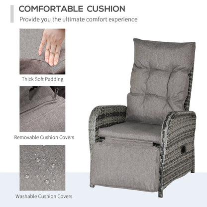 2 Seater Patio Wicker Chaise Lounge Sofa Set with Fabric Cushion, Grey