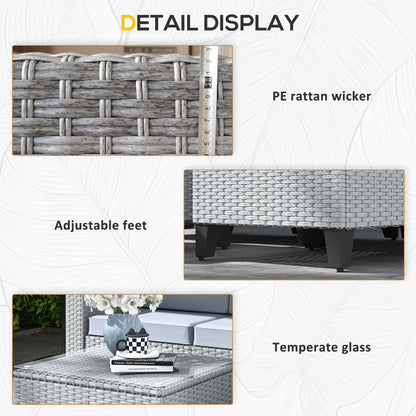 5-Piece Rattan Patio Furniture Set with Corner Sofa, Footstools, Coffee Table, for Poolside, Grey
