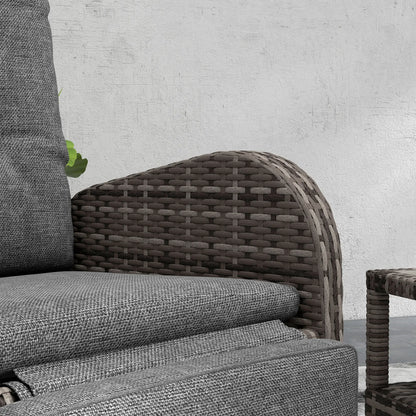 2 Seater Patio Rattan Chaise Lounge Sofa Set with Fabric Cushion, Grey and Brown