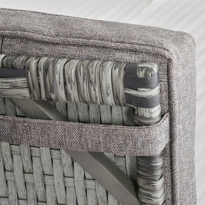 2 Seater Patio Wicker Chaise Lounge Sofa Set with Fabric Cushion, Grey