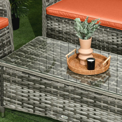 Four-Piece Rattan Sofa Set, with Glass-Top Table - Orange
