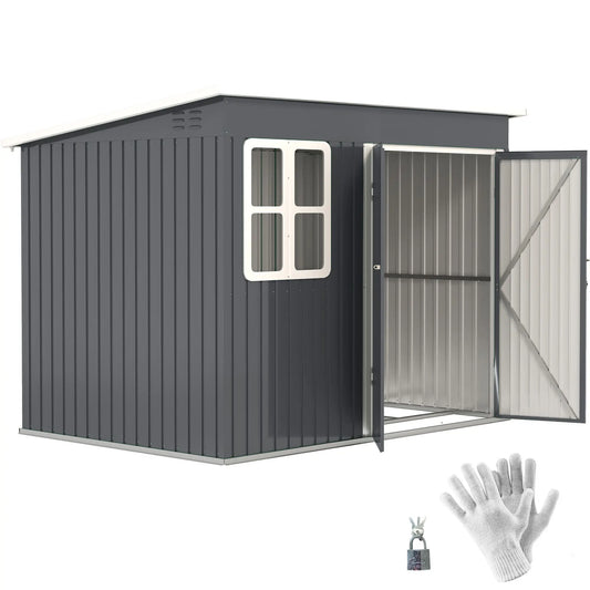 8.5 x 6ft Storage Shed Galvanised Steel Garden Shed, Metal Shed with Foundation Kit, Window, Lockable Wide Doors and Air Vents for Outdoor Patio, Dark Grey